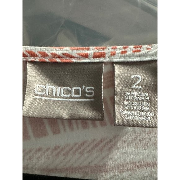 Chico’s size 2 (L) orange print 3/4 cuffed sleeve v neck top - Picture 4 of 7